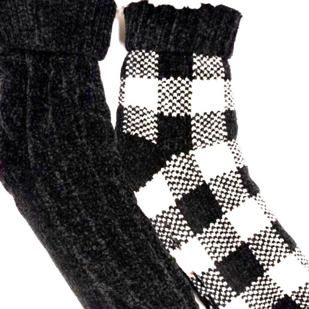 MUK LUKS Women's 2 Pack Lined Socks Faux Fur SIZE 5-7 Black White NEW